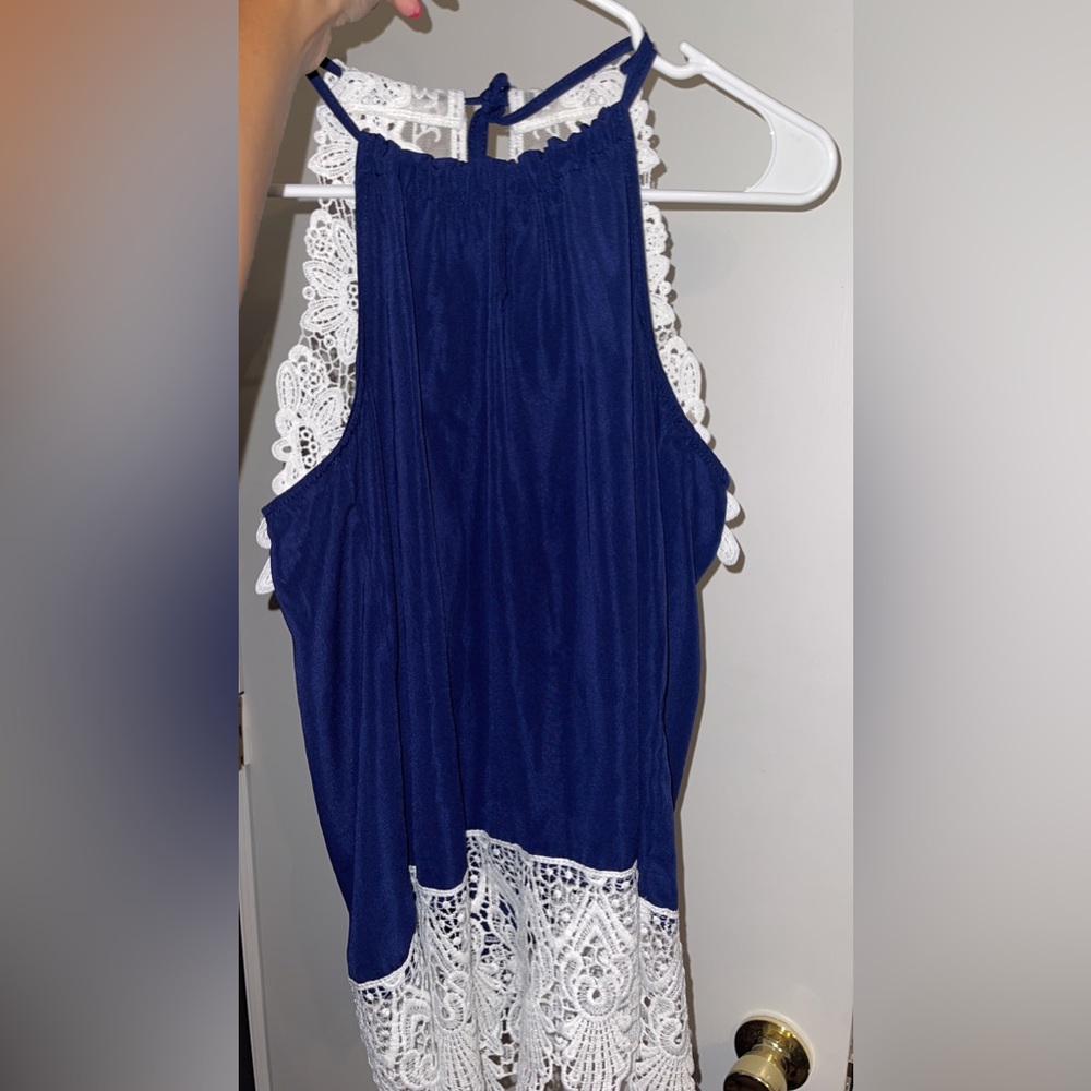 Navy and white crochet top